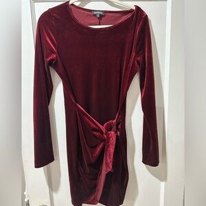 Express Velvet Crew Neck Long Sleeve Ruched Wrap Mini Dress size Medium Preowned